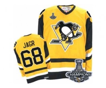 Men's CCM Pittsburgh Penguins #68 Jaromir Jagr Premier Yellow Throwback 2017 Stanley Cup Champions NHL Jersey