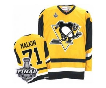 Men's CCM Pittsburgh Penguins #71 Evgeni Malkin Authentic Gold Throwback 2017 Stanley Cup Final NHL Jersey