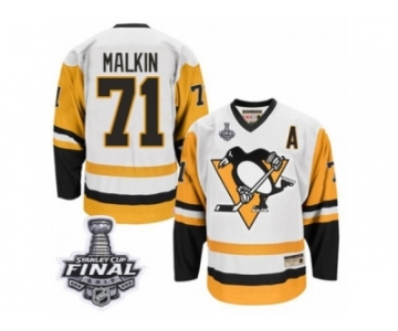 Men's CCM Pittsburgh Penguins #71 Evgeni Malkin Authentic White Throwback 2017 Stanley Cup Final NHL Jersey