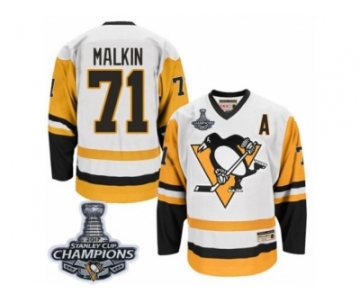 Men's CCM Pittsburgh Penguins #71 Evgeni Malkin Premier White Throwback 2017 Stanley Cup Champions NHL Jersey