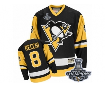 Men's CCM Pittsburgh Penguins #8 Mark Recchi Authentic Black Throwback 2017 Stanley Cup Champions NHL Jersey