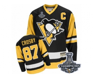 Men's CCM Pittsburgh Penguins #87 Sidney Crosby Authentic Black Throwback 2017 Stanley Cup Champions NHL Jersey