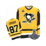 Men's CCM Pittsburgh Penguins #87 Sidney Crosby Premier Yellow Throwback 2017 Stanley Cup Champions NHL Jersey