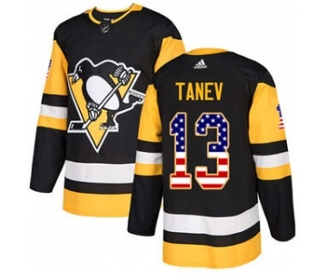 Men's Penguins #13 Brandon Tanev Black Home Authentic USA Flag Stitched Hockey Jersey