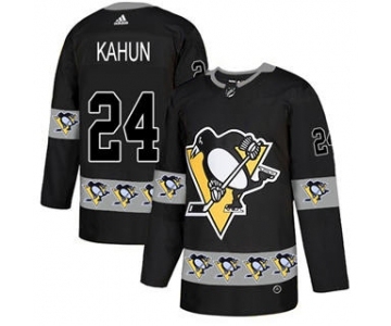 Men's Penguins #24 Dominik Kahun Black Authentic Team Logo Fashion Stitched Hockey Jersey