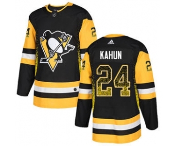 Men's Penguins #24 Dominik Kahun Black Home Authentic Drift Fashion Stitched Hockey Jersey