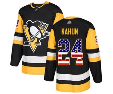 Men's Penguins #24 Dominik Kahun Black Home Authentic USA Flag Stitched Hockey Jersey