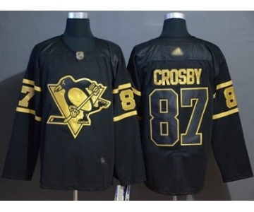 Men's Penguins #87 Sidney Crosby Black Gold Authentic Stitched Hockey Jersey