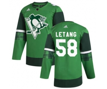 Men's Pittsburgh Penguins #58 Kris Letang 2020 St. Patrick's Day Stitched Hockey Jersey Green