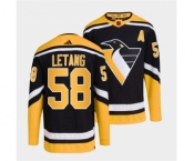 Men's Pittsburgh Penguins #58 Kris Letang Black 2022 Reverse Retro Stitched Jersey