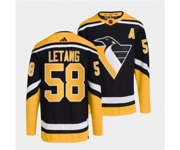 Men's Pittsburgh Penguins #58 Kris Letang Black 2022 Reverse Retro Stitched Jersey