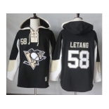 Men's Pittsburgh Penguins #58 Kris Letang Black Pullover Hoodie Stitched NHL Jersey