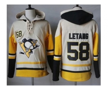 Men's Pittsburgh Penguins #58 Kris Letang Cream Gold Sawyer Hooded Sweatshirt Stitched NHL Jersey