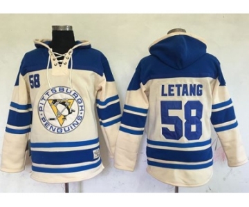 Men's Pittsburgh Penguins #58 Kris Letang Cream Sawyer Hooded Sweatshirt Stitched NHL Jersey