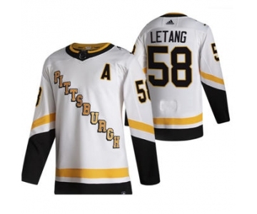 Men's Pittsburgh Penguins #58 Kris Letang White 2020-21 Reverse Retro Alternate Hockey Jersey