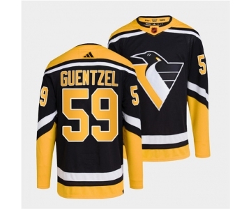 Men's Pittsburgh Penguins #59 Jake Guentzel Black 2022 Reverse Retro Stitched Jersey