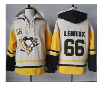 Men's Pittsburgh Penguins #66 Mario Lemieux Cream Gold Sawyer Hooded Sweatshirt Stitched NHL Jersey