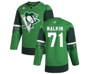 Men's Pittsburgh Penguins #71 Evgeni Malkin 2020 St. Patrick's Day Stitched Hockey Jersey Green