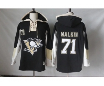 Men's Pittsburgh Penguins #71 Evgeni Malkin Black Pullover Hoodie Stitched NHL Jersey