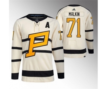 Men's Pittsburgh Penguins #71 Evgeni Malkin Cream 2023 Winter Classic Stitched Jersey