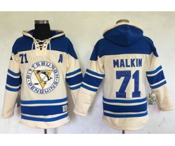 Men's Pittsburgh Penguins #71 Evgeni Malkin Cream Sawyer Hooded Sweatshirt Stitched NHL Jersey