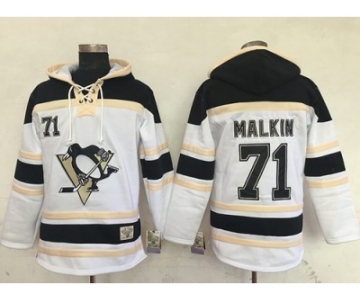 Men's Pittsburgh Penguins #71 Evgeni Malkin White Sawyer Hooded Sweatshirt Stitched NHL Jersey