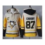 Men's Pittsburgh Penguins #87 Sidney Crosby Cream Gold Sawyer Hooded Sweatshirt Stitched NHL Jersey