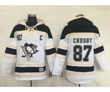 Men's Pittsburgh Penguins #87 Sidney Crosby White Sawyer Hooded Sweatshirt Stitched NHL Jersey