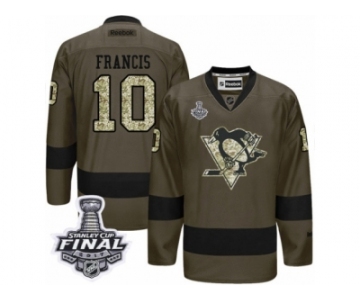 Men's Reebok Pittsburgh Penguins #10 Ron Francis Authentic Green Salute to Service 2017 Stanley Cup Final NHL Jersey