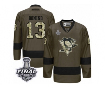 Men's Reebok Pittsburgh Penguins #13 Nick Bonino Authentic Green Salute to Service 2017 Stanley Cup Final NHL Jersey