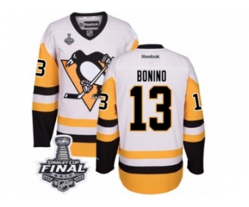 Men's Reebok Pittsburgh Penguins #13 Nick Bonino Authentic White Away 2017 Stanley Cup Final NHL Jersey