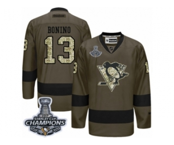 Men's Reebok Pittsburgh Penguins #13 Nick Bonino Premier Green Salute to Service 2017 Stanley Cup Champions NHL Jersey