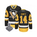 Men's Reebok Pittsburgh Penguins #14 Chris Kunitz Authentic Black Gold Third 2017 Stanley Cup Final NHL Jersey