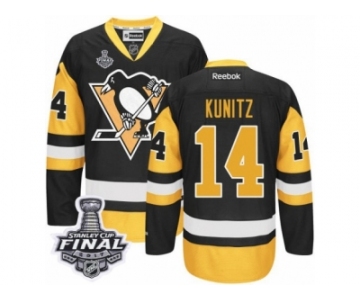 Men's Reebok Pittsburgh Penguins #14 Chris Kunitz Authentic Black Gold Third 2017 Stanley Cup Final NHL Jersey