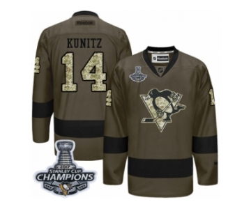 Men's Reebok Pittsburgh Penguins #14 Chris Kunitz Premier Green Salute to Service 2017 Stanley Cup Champions NHL Jersey