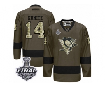 Men's Reebok Pittsburgh Penguins #14 Chris Kunitz Premier Green Salute to Service 2017 Stanley Cup Final NHL Jersey