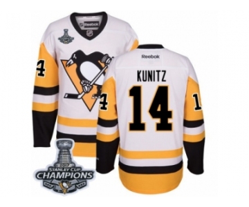 Men's Reebok Pittsburgh Penguins #14 Chris Kunitz Premier White Away 2017 Stanley Cup Champions NHL Jersey