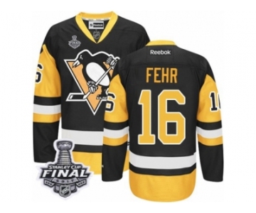 Men's Reebok Pittsburgh Penguins #16 Eric Fehr Authentic Black Gold Third 2017 Stanley Cup Final NHL Jersey