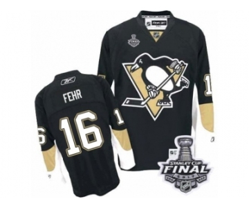 Men's Reebok Pittsburgh Penguins #16 Eric Fehr Authentic Black Home 2017 Stanley Cup Final NHL Jersey