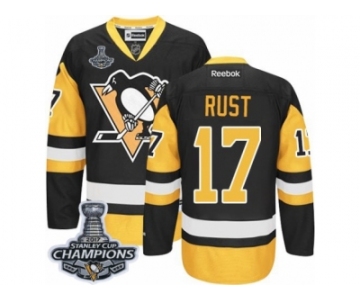 Men's Reebok Pittsburgh Penguins #17 Bryan Rust Authentic Black Gold Third 2017 Stanley Cup Champions NHL Jersey