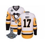 Men's Reebok Pittsburgh Penguins #17 Bryan Rust Premier White Away 2017 Stanley Cup Champions NHL Jersey