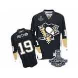 Men's Reebok Pittsburgh Penguins #19 Bryan Trottier Authentic Black Home 2017 Stanley Cup Champions NHL Jersey