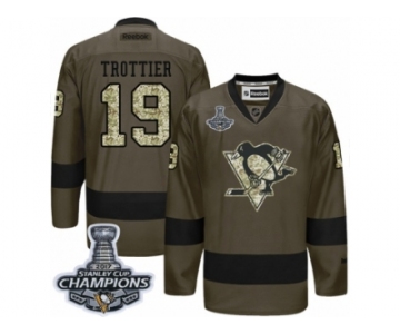 Men's Reebok Pittsburgh Penguins #19 Bryan Trottier Premier Green Salute to Service 2017 Stanley Cup Champions NHL Jersey