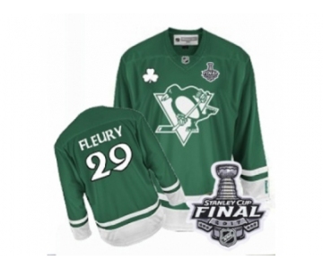 Men's Reebok Pittsburgh Penguins #29 Marc-Andre Fleury Authentic Green St Patty's Day 2017 Stanley Cup Final NHL Jersey