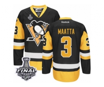 Men's Reebok Pittsburgh Penguins #3 Olli Maatta Authentic Black Gold Third 2017 Stanley Cup Final NHL Jersey