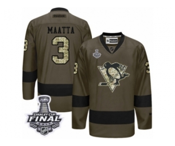 Men's Reebok Pittsburgh Penguins #3 Olli Maatta Authentic Green Salute to Service 2017 Stanley Cup Final NHL Jersey