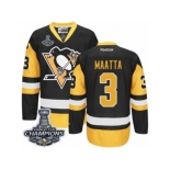 Men's Reebok Pittsburgh Penguins #3 Olli Maatta Premier Black Gold Third 2017 Stanley Cup Champions NHL Jersey