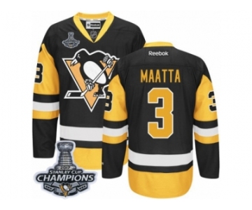 Men's Reebok Pittsburgh Penguins #3 Olli Maatta Premier Black Gold Third 2017 Stanley Cup Champions NHL Jersey