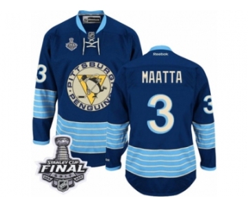 Men's Reebok Pittsburgh Penguins #3 Olli Maatta Premier Navy Blue Third Vintage 2017 Stanley Cup Final NHL Jersey