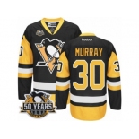 Men's Reebok Pittsburgh Penguins #30 Matt Murray Authentic Black Gold Third 50th Anniversary Patch NHL Jersey